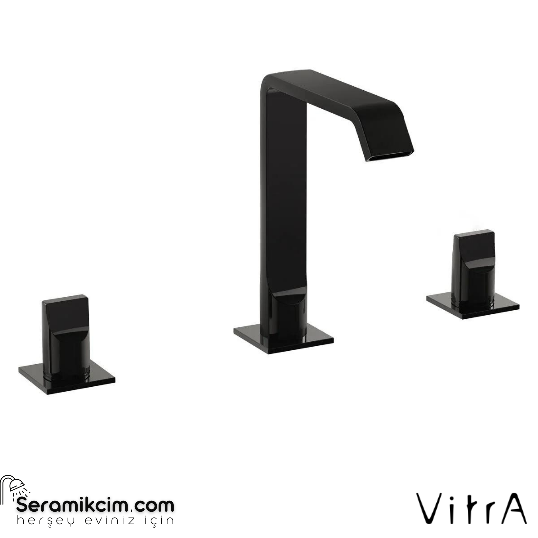 Vitra Suit 3 Delikli Lavabo Bataryası, Parlak Siyah