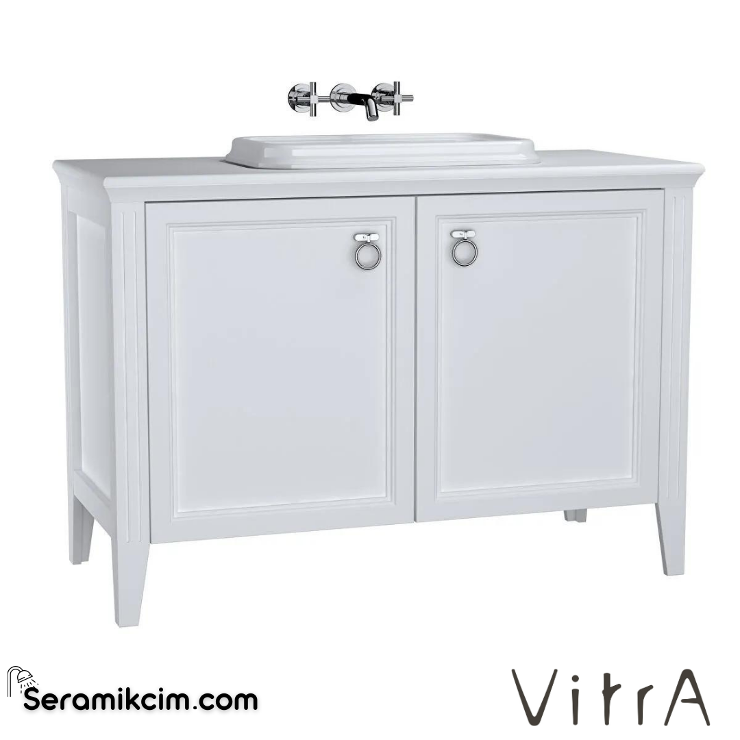 Vitra Valarte Lavabo Dolabı, 120 Cm, Kapaklı, Tezgahüstü Lavabolu, Krom Kulplu, Mat Beyaz - 62174