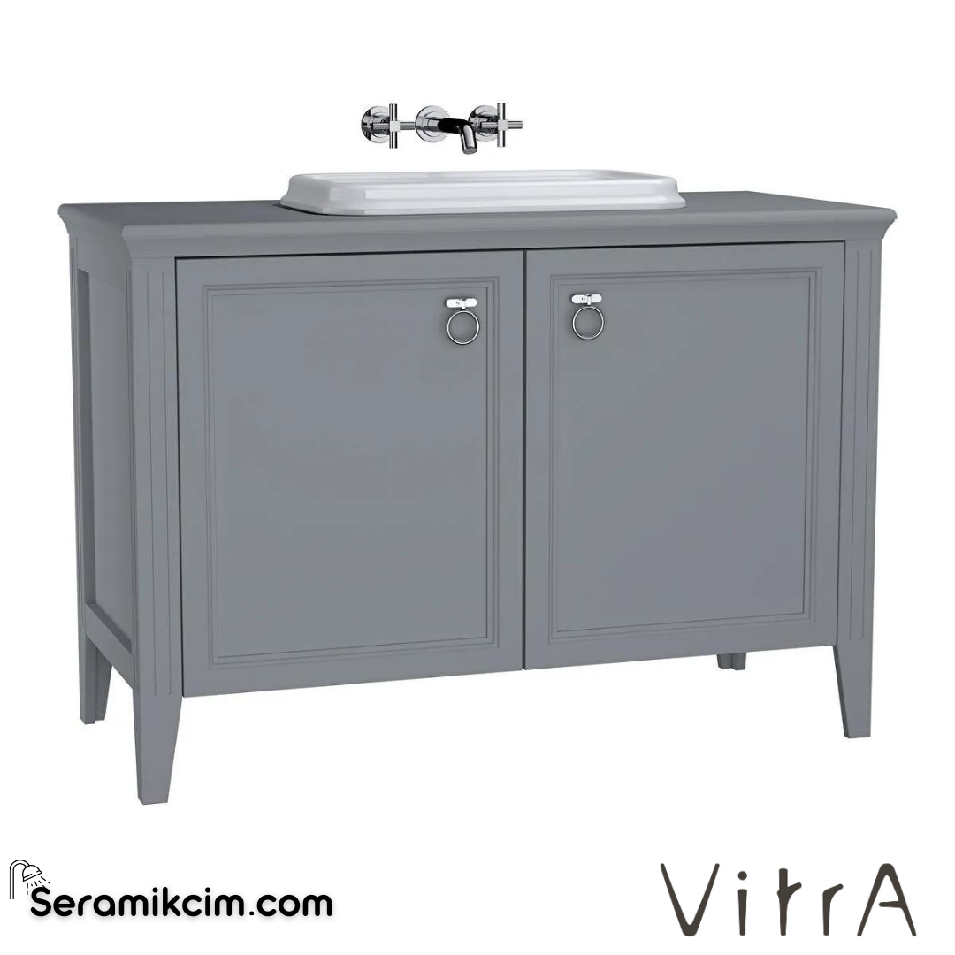 Vitra Valarte Lavabo Dolabı, 120 Cm, Kapaklı, Tezgahüstü Lavabolu, Krom Kulplu, Mat Gri - 62175
