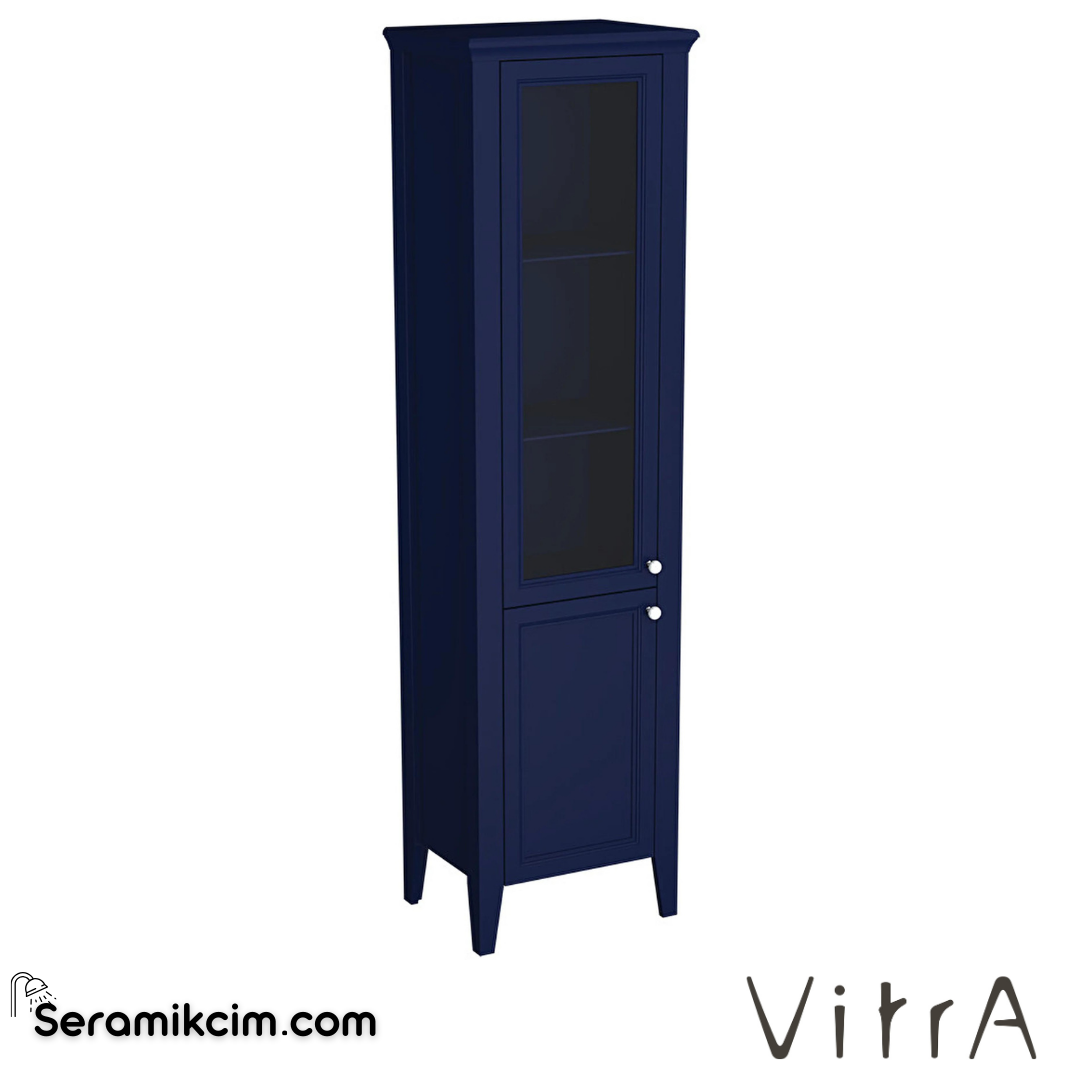 Vitra Valarte Neo Cam Kapaklı Boy Dolabı, 55 Cm, Çelik Mavisi, Sol - 65796