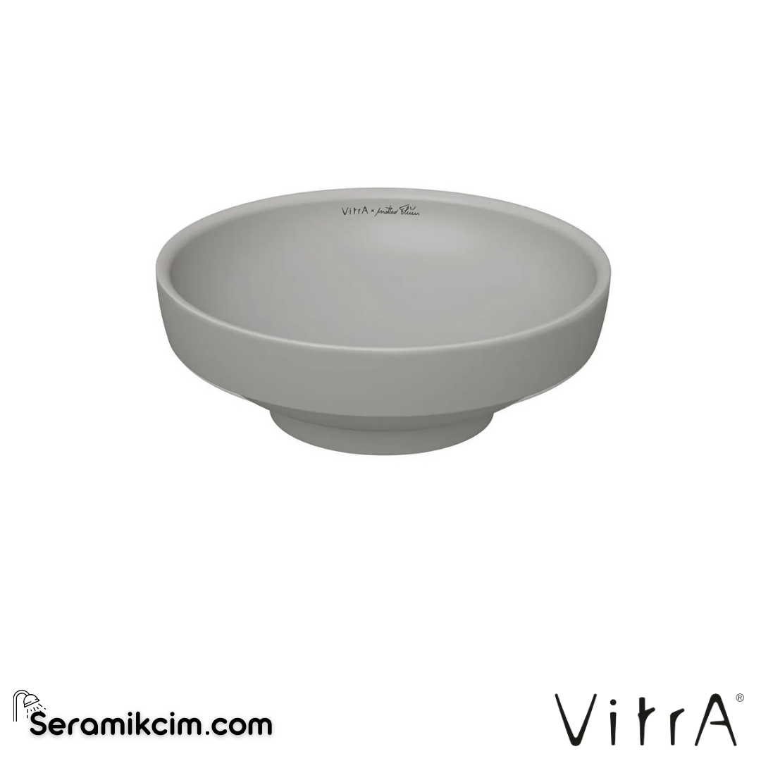 VitrA Water Jewels Çanak Lavabo Yuvarlak, Kompakt, 40x40 cm Armatür Deliksiz, Su Taşma Deliksiz, Mat Taş Gri - 4334B476-1361