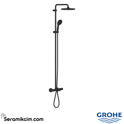 Grohe Tempesta System 250 Duvara Monte Termostatik Banyo Bataryalı Duş Kolonu, Mat Siyah 266722431 - 266722431