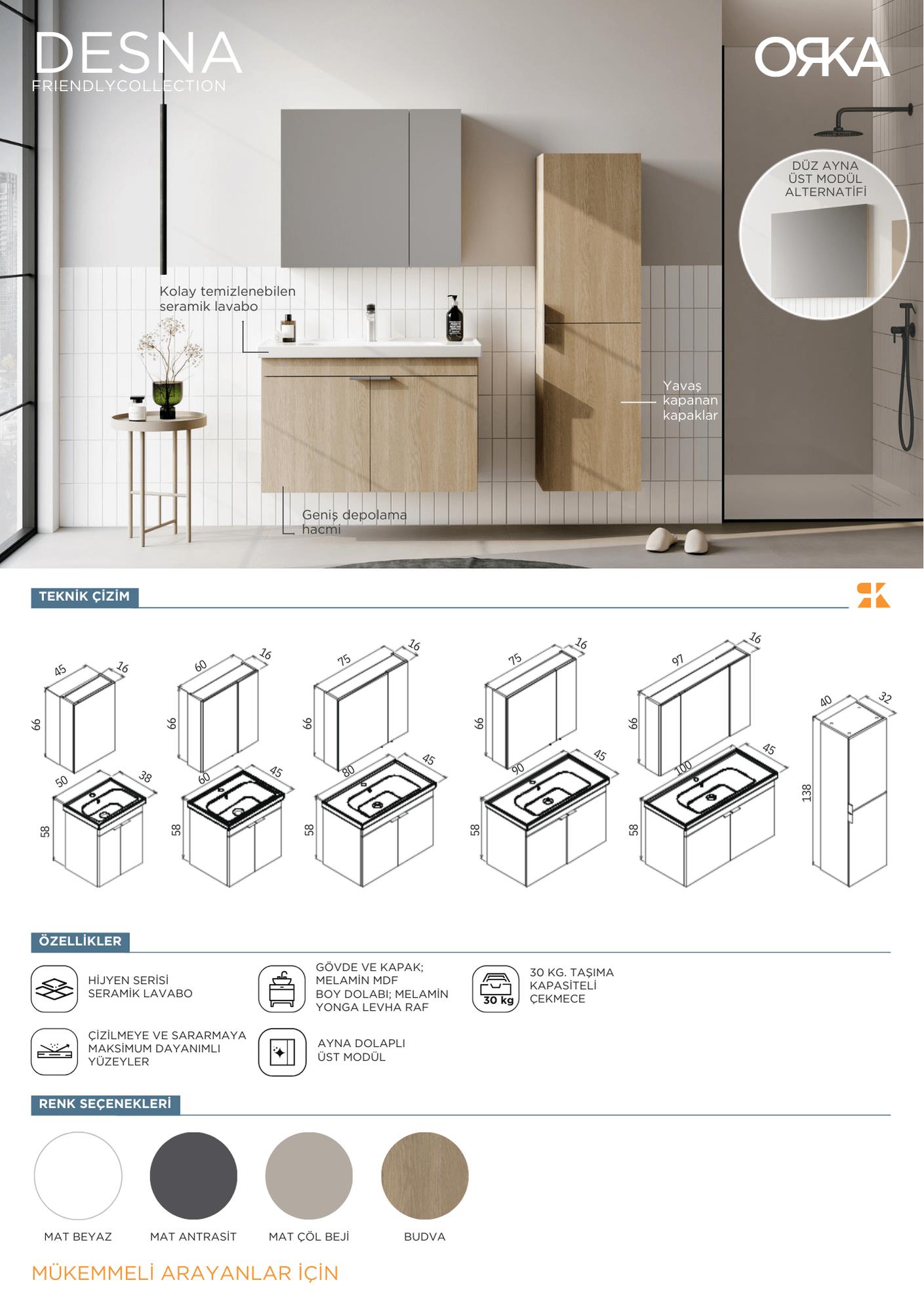 Orka Desna Aynalı Dolap Asma