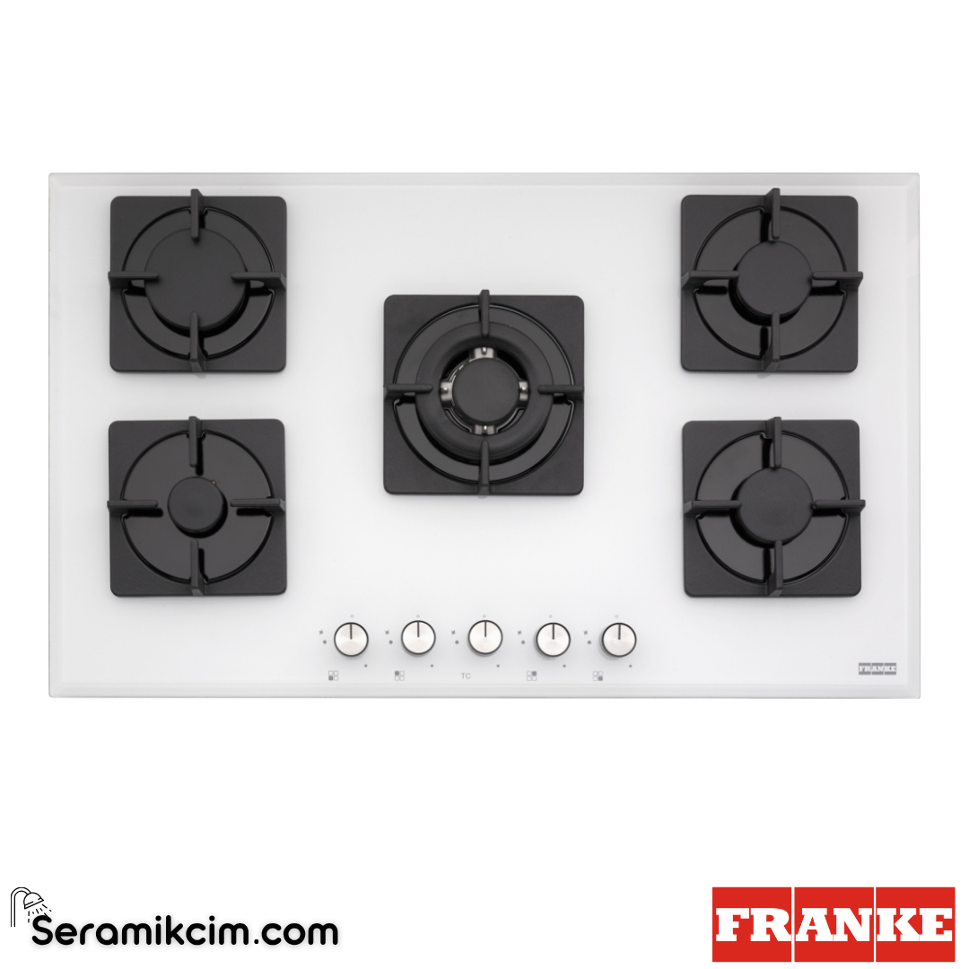 Franke Smart Linear Square FHNS 905 4G TC WH C Tezgahüstü 5 Gözlü 860x520mm Gazlı Ocak Beyaz Cam 106.0490.105