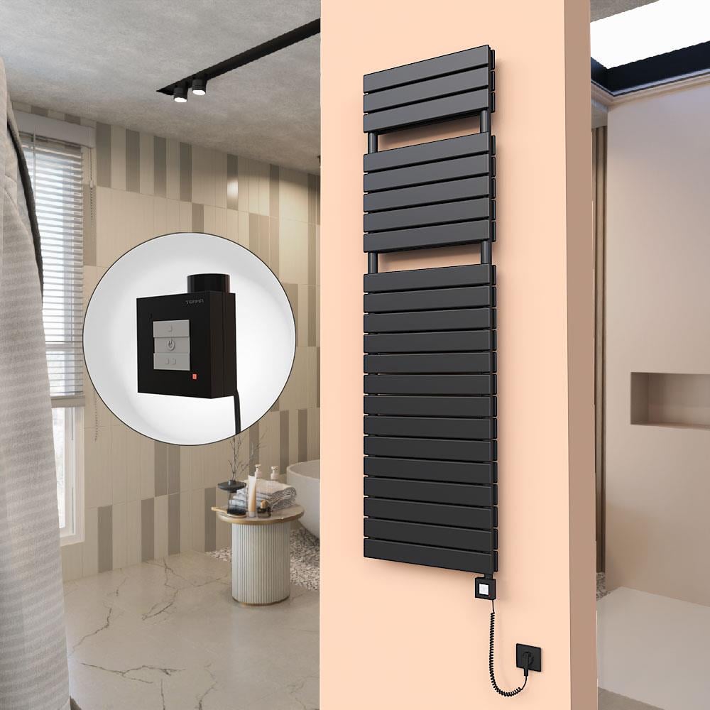 20H Elektrikli Havlupan 500x1772 Mat Siyah Ktx1 1000 Watt Spiral Kablolu