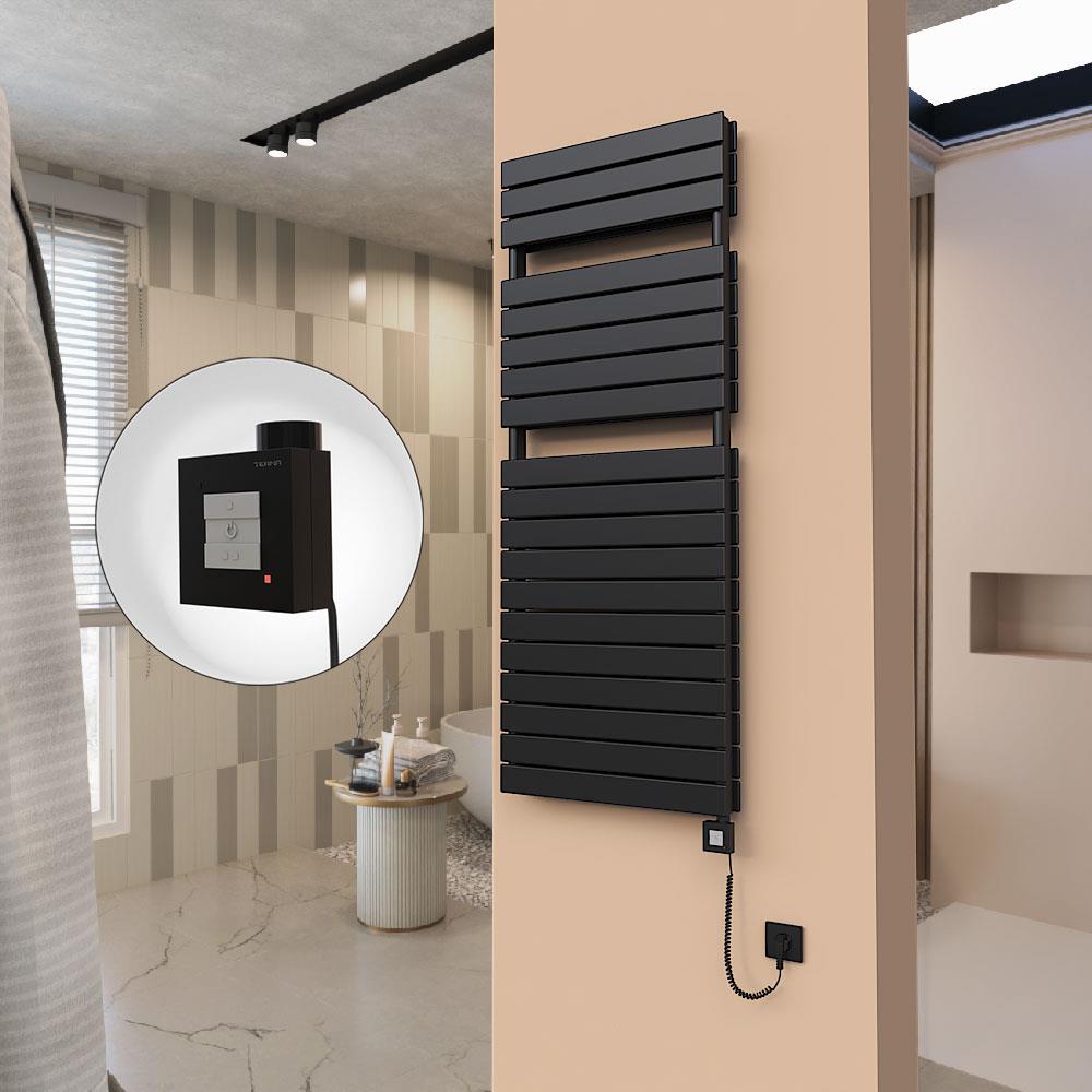 21H Elektrikli Havlupan 600x1550 Mat Siyah Ktx1 1000 Watt Spiral Kablolu