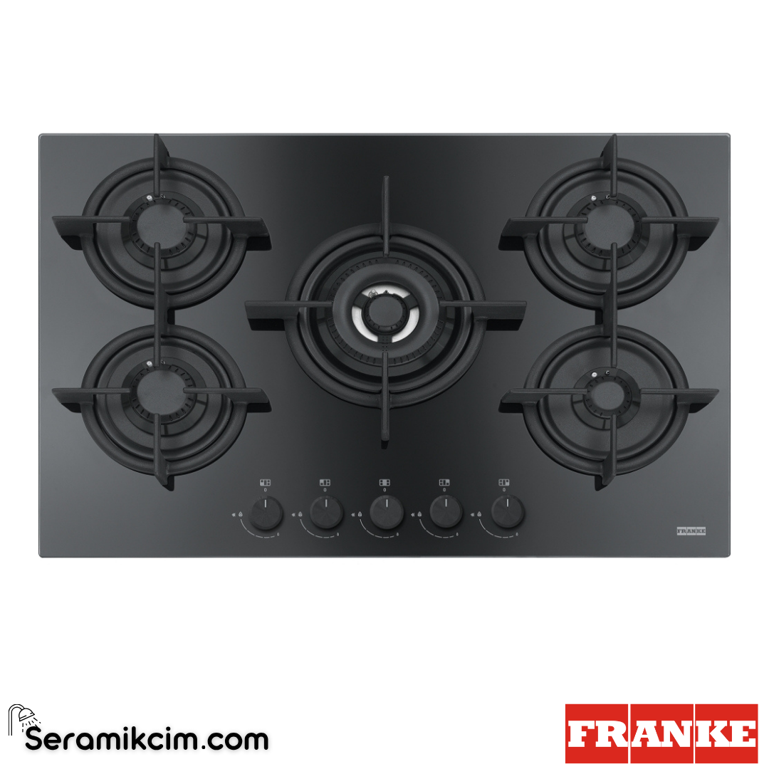 Franke Mythos FHCR 755 4G HE BK C Tezgahüstü 5 Gözlü 750x510mm Gazlı Ocak Siyah Cam 106.0374.283