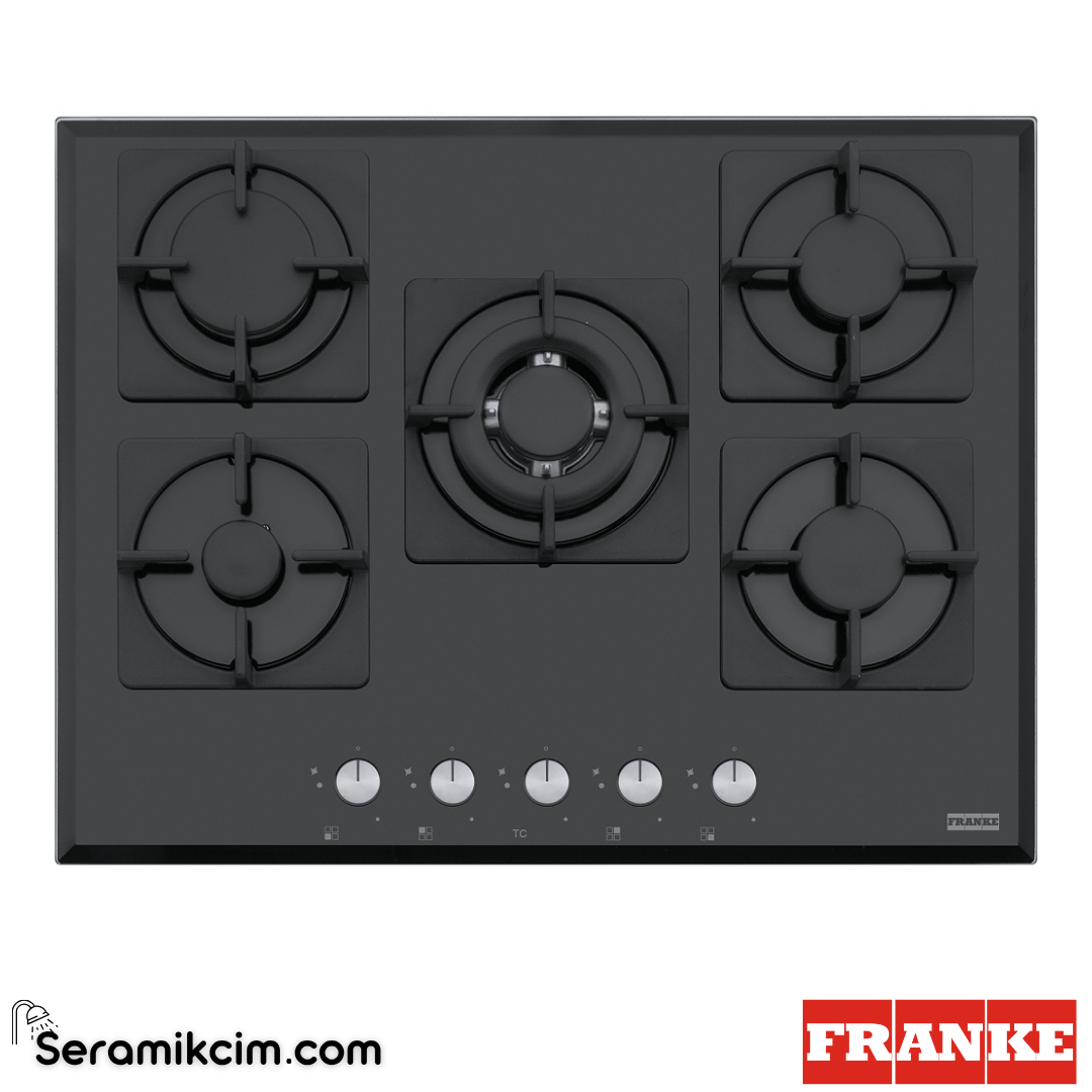 Franke Smart Linear Square FHNS 705 4G TC WH C Tezgahüstü 5 Gözlü 680x520mm Gazlı Ocak Siyah Cam 106.0490.102