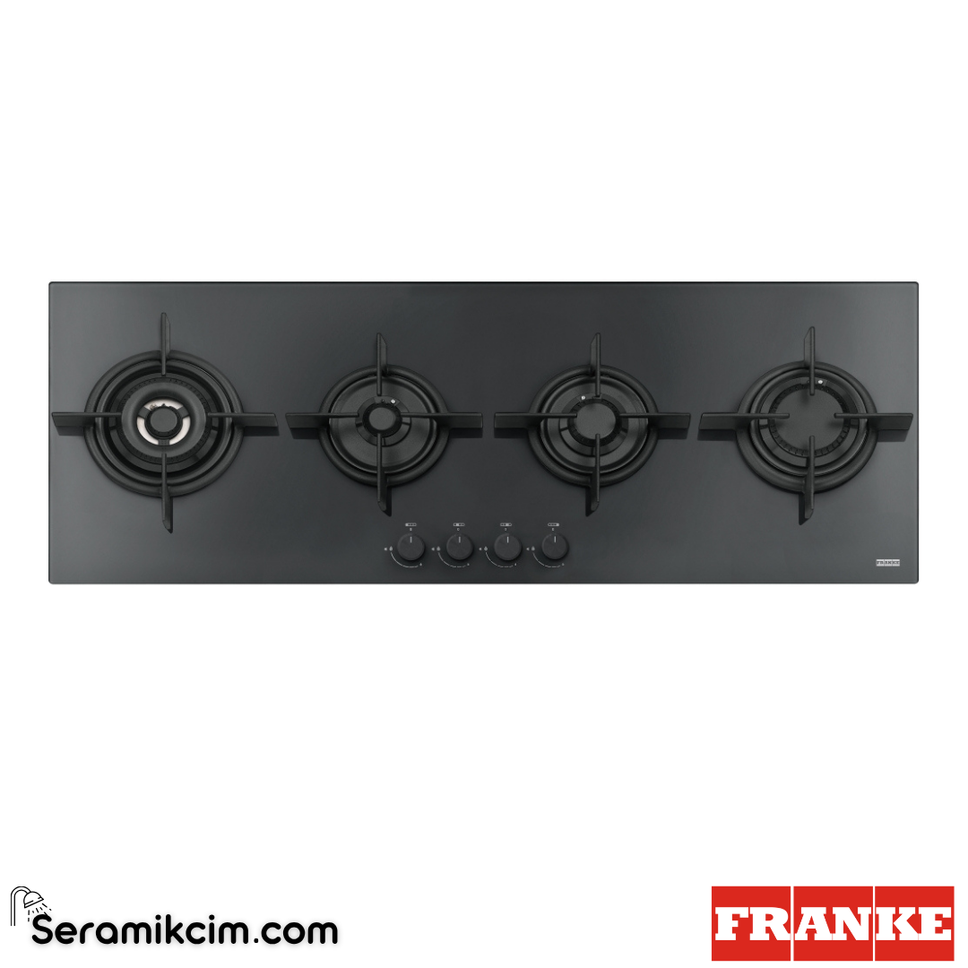Franke Mythos FHCR 1204 3G TC HE BK C Tezgahüstü 4 Gözlü 1180x410mm Gazlı Ocak Siyah Cam 106.0374.292