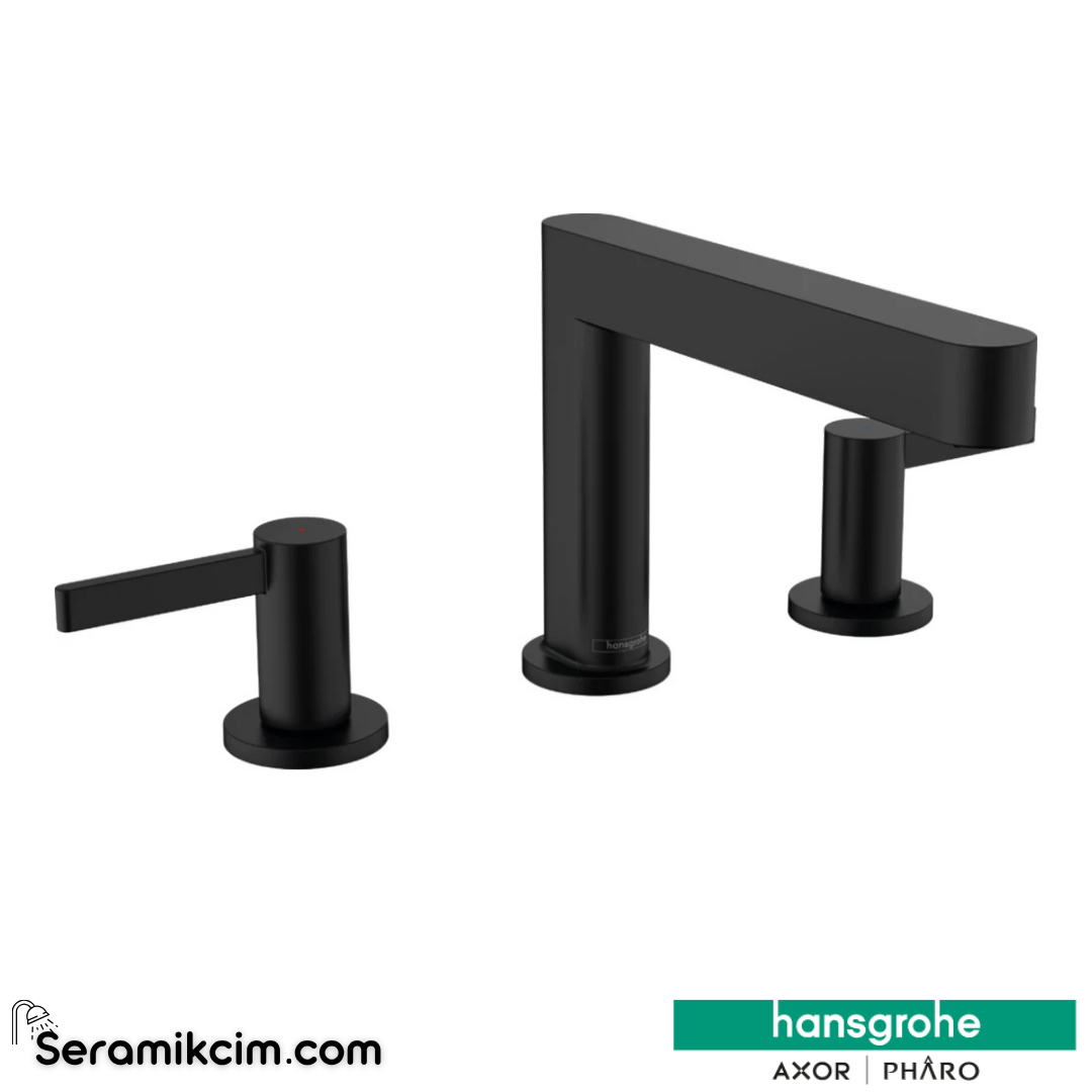 Hansgrohe Finoris 3 Delikli Lavabo Bataryası 110 Bas-Aç Gider Seti İle Mat Siyah 76033670