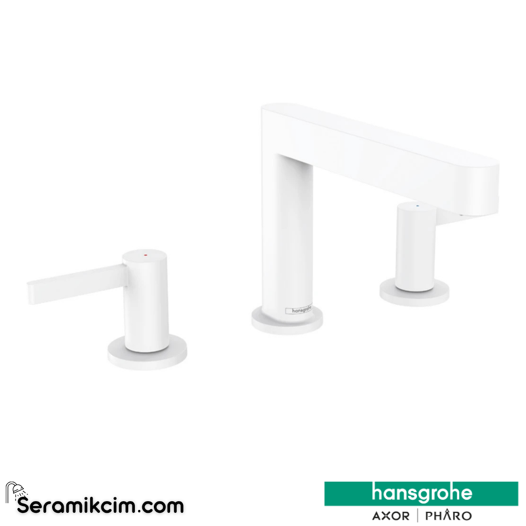 Hansgrohe Finoris 3 Delikli Lavabo Bataryası 110 Bas-Aç Gider Seti İle Mat Beyaz 76033700
