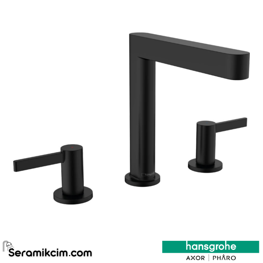 Hansgrohe Finoris 3 Delikli Lavabo Bataryası 160 Bas-Aç Gider Seti İle Mat Siyah 76034670