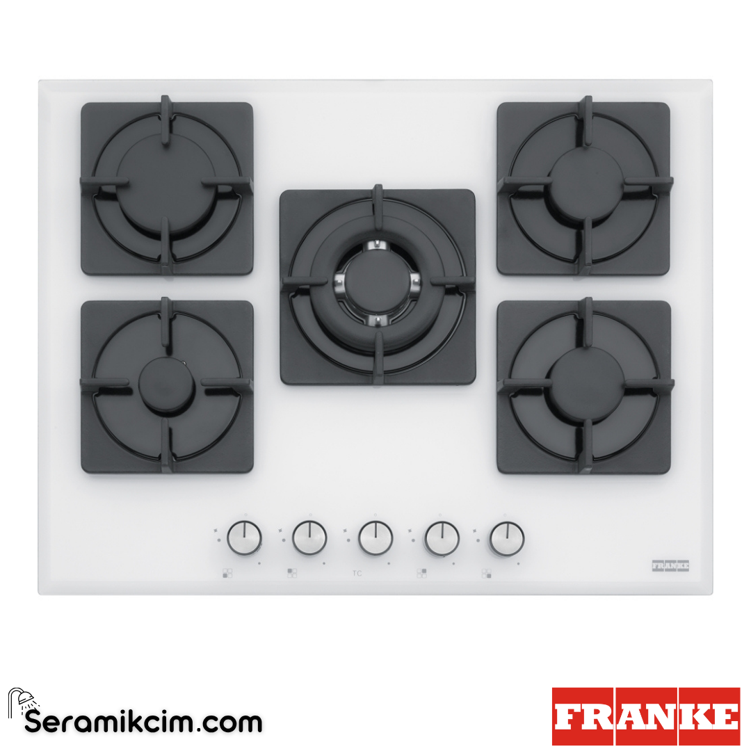 Franke Smart Linear Square FHNS 705 4G TC WH C Tezgahüstü 5 Gözlü 680x520mm Gazlı Ocak Beyaz Cam 106.0490.103