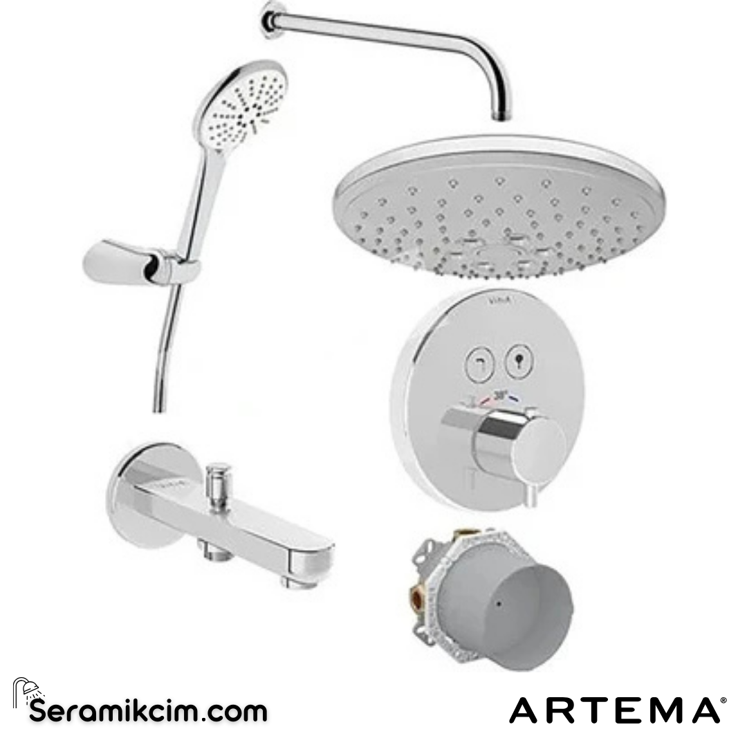 Artema Aquaheat Aquacontrol Round Ankastre Termostatik Duş Seti (Bliss 2F, Bliss 3F) (A42718, A42806, A45742, A45652, A45736STA, A43126) Krom A49293 - A49293