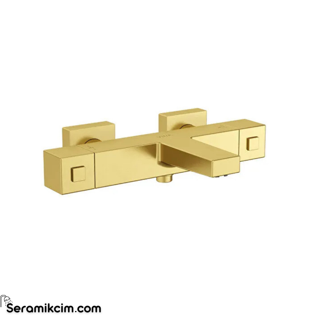 Artema Base Square Termostatik Banyo Bataryası Fırçalı Altn A4730225