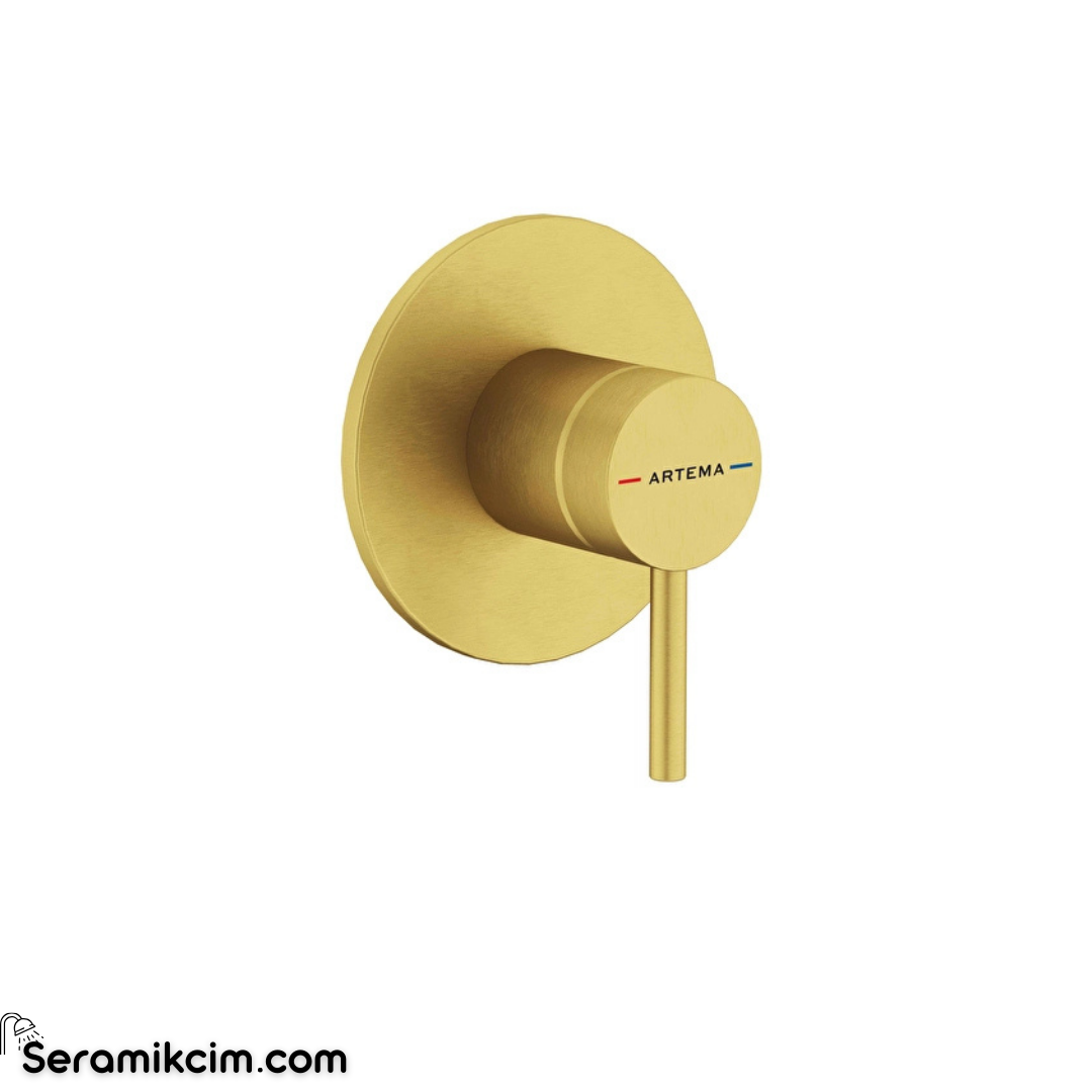 Artema Minimax Round Ankastre Mekanik Duş Bataryası Minibox Fırçalı Altın A4371025