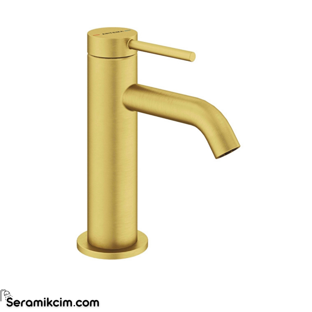Artema Minimax Round Lavabo Bataryası Fırçalı Altın A4353025