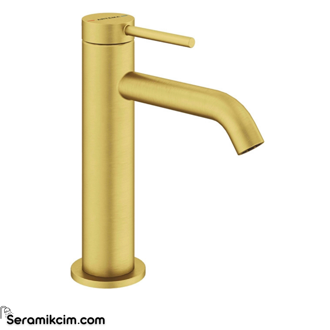 Artema Minimax Round Lavabo Bataryası (Yüksek) Fırçalı Altın A4353225