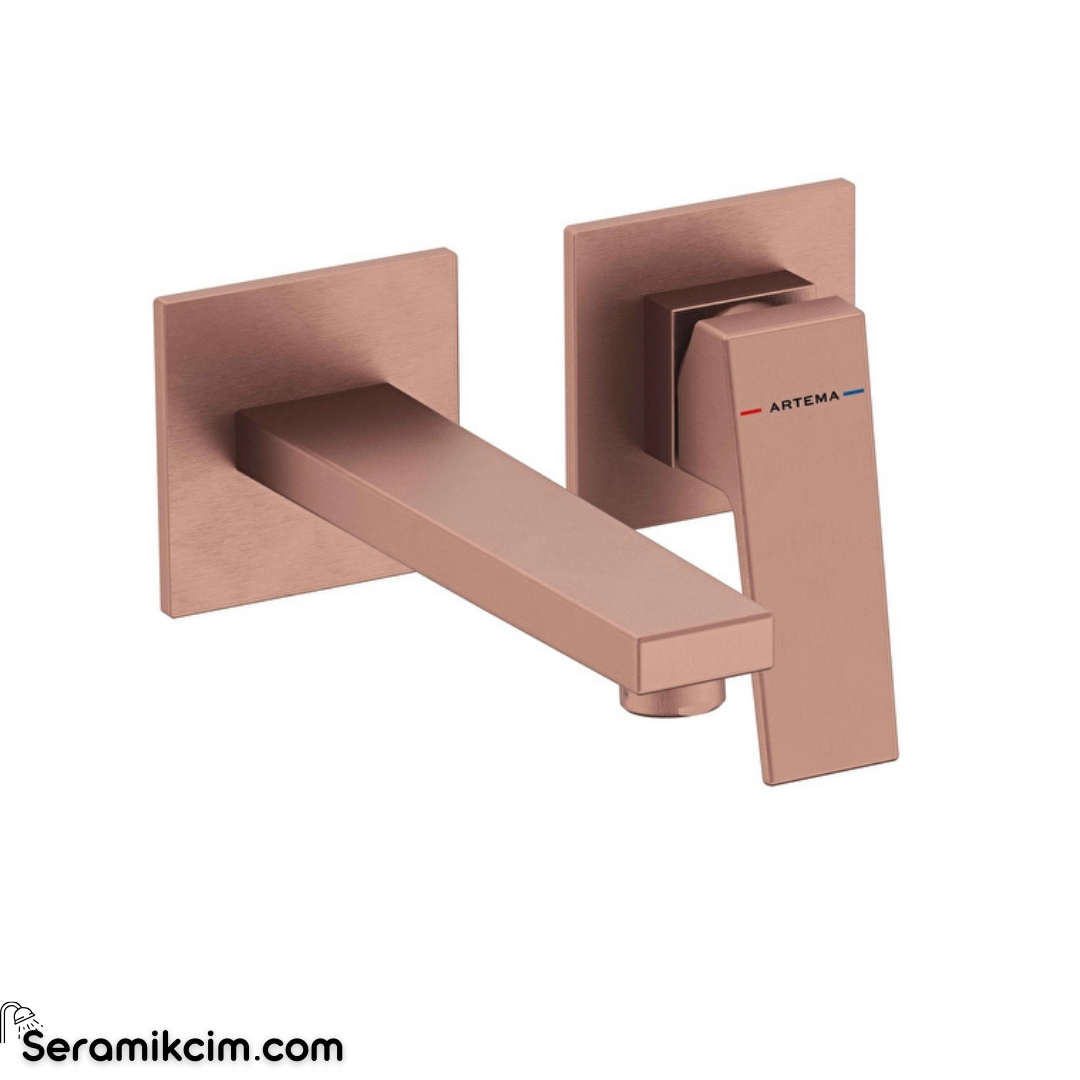 Artema Minimax Square Ankastre Lavabo Bataryası (Uzun) Fırçalı Bakır A4359324