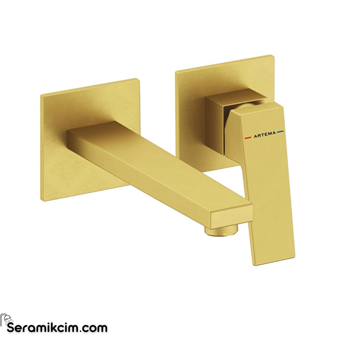 Artema Minimax Square Ankastre Lavabo Bataryası (Uzun) Fırçalı Altın A4359325