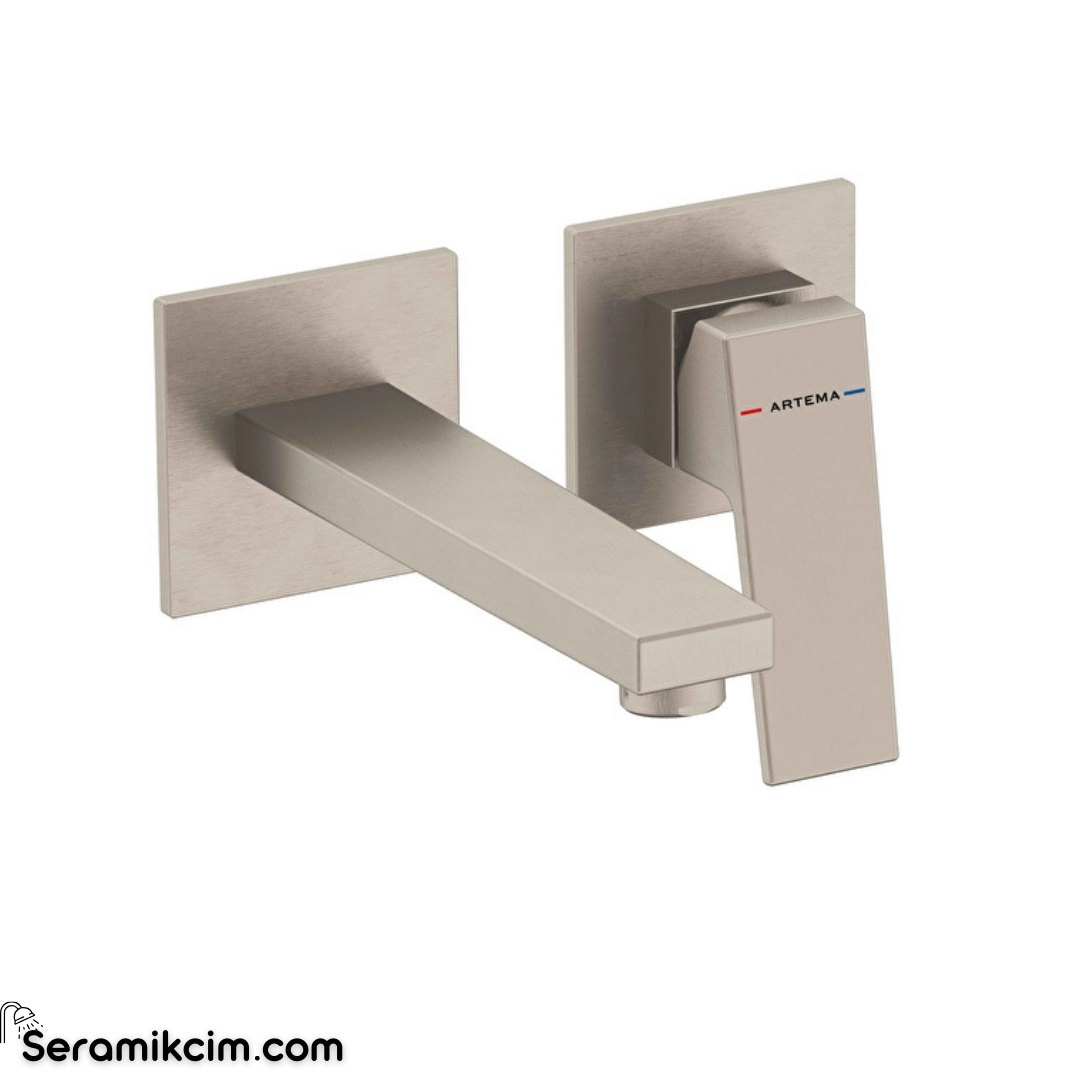 Artema Minimax Square Ankastre Lavabo Bataryası (Kısa) Fırçalı Nikel A4359234