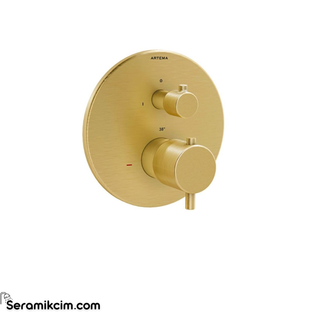 Artema Root Round Ankastre Termostatik Banyo Bataryası (V-Box, Sıva Üstü Grubu) Fırçalı Altın A4325825