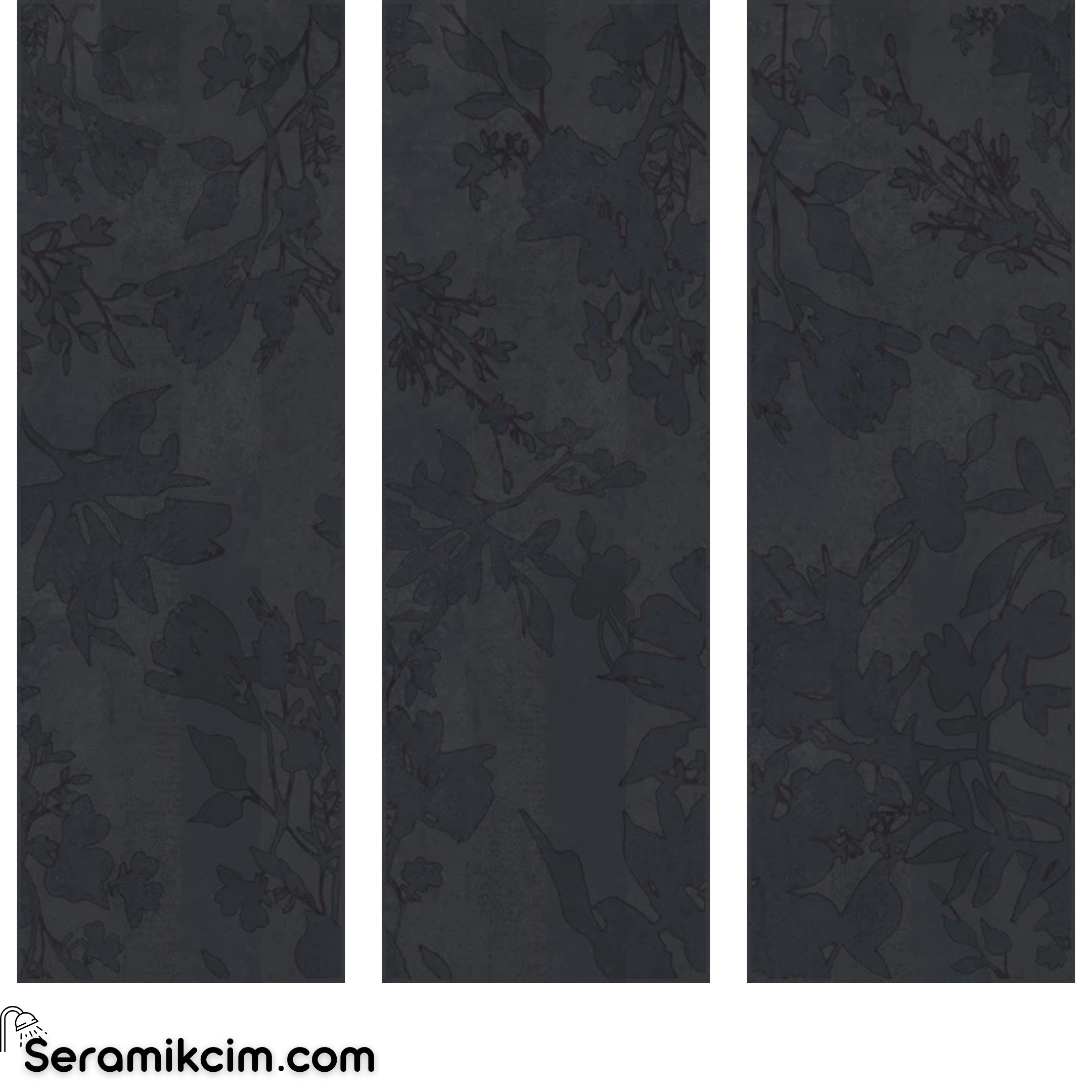 Çanakkale Seramik Cment Antrasit Mat Floral Dekor 3 Modül 40x120 R