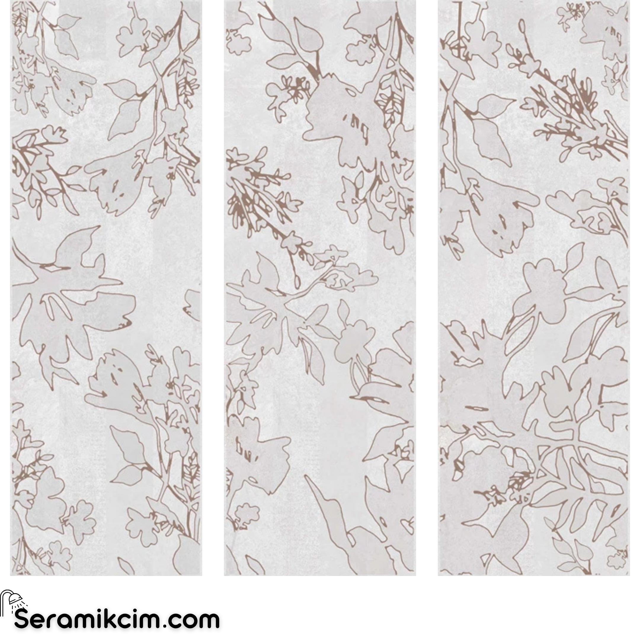 Çanakkale Seramik Cment White Mat Floral Dekor 3 Modül 40x120 R