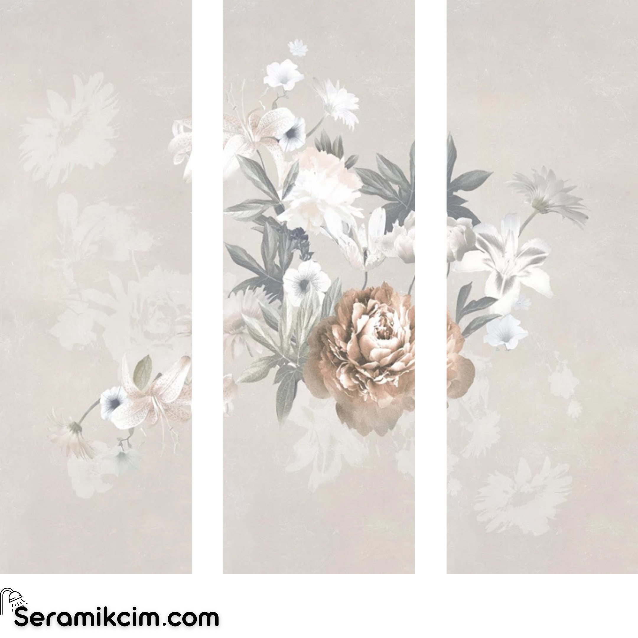 Çanakkale Seramik Mas-6888R Romantica Gri Rose Dekor 3 Modül 40X120 R