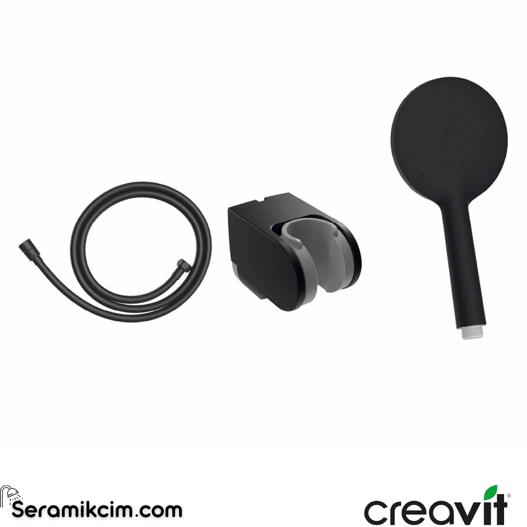 Creavit Kireç Kırıcılı El Duşu Seti Mat Siyah Yuvarlak DS.SH121S