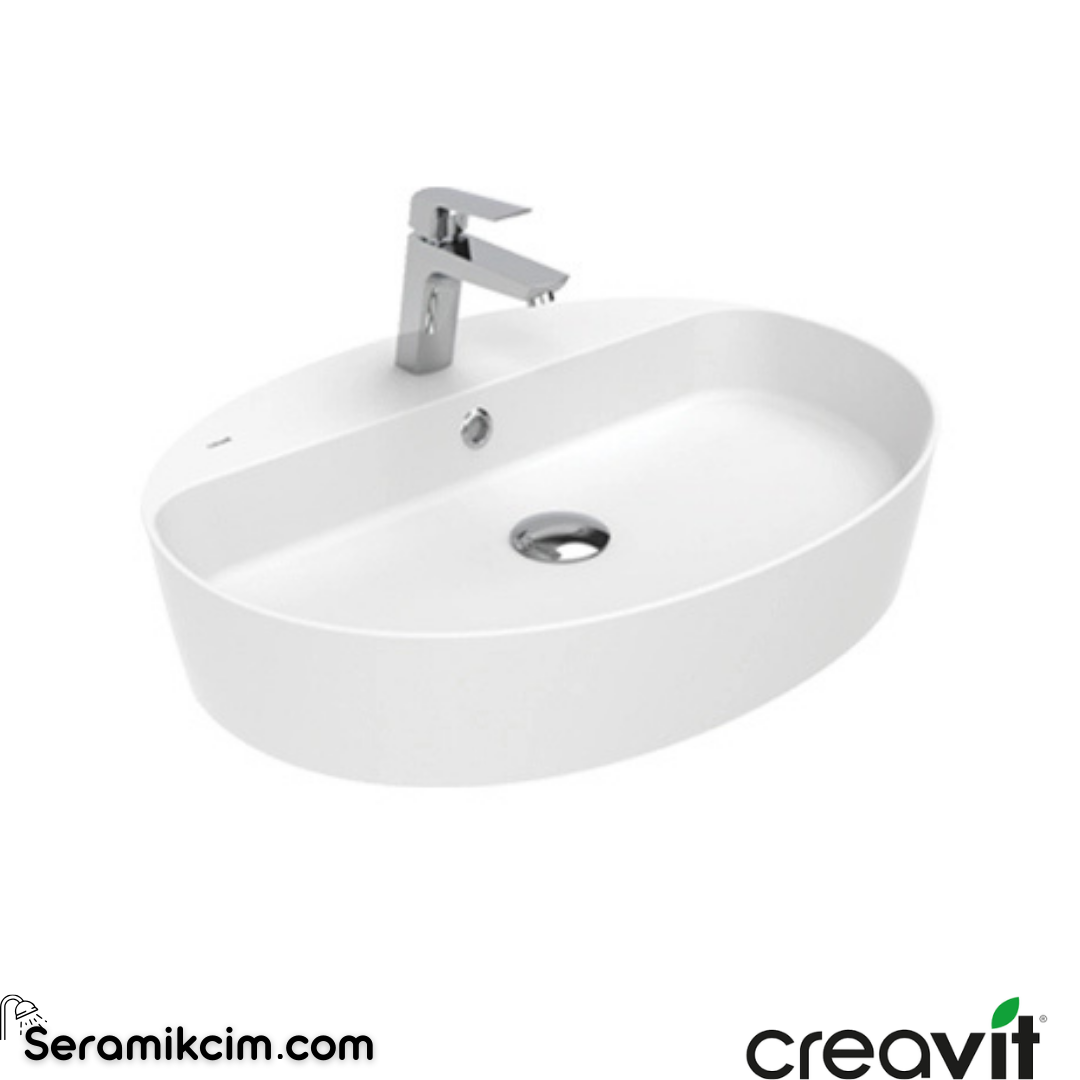 Creavit LOOP 60cm MasaÜstü Oval İnce Lavabo Extra Beyaz LP161-00CB00E-0000