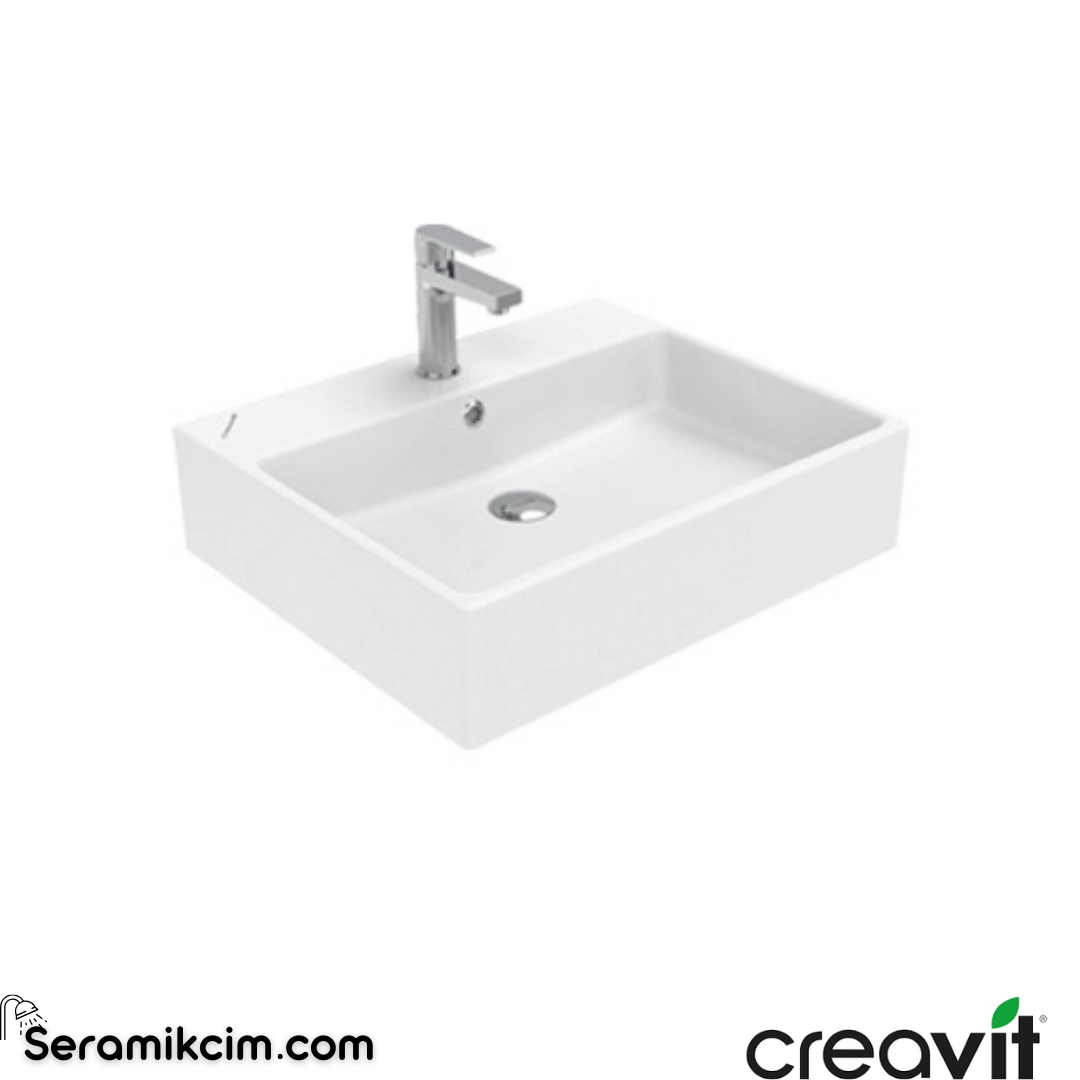 Creavit Next Tezgah Üzeri Kare Lavabo 60cm Extra Beyaz NX260-00CB00E-0000