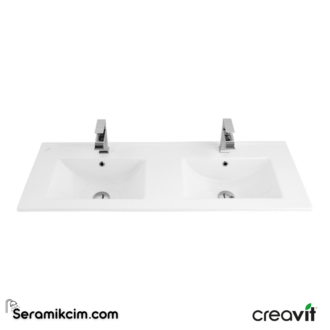Creavit Su Etajerli Çiftli Lavabo 121cm Extra Beyaz SU121-00CB00E-0000 - SU121-00CB00E-0000