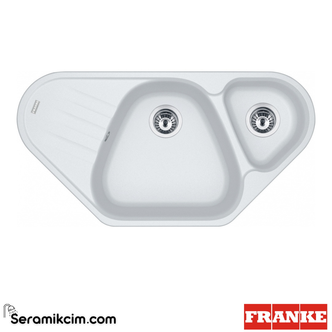 Franke Antea Köşe AZG 661-E Tezgahüstü 1,5 Gözlü Köşe 960x500mm Granit Eviye Bianco 114.0655.870
