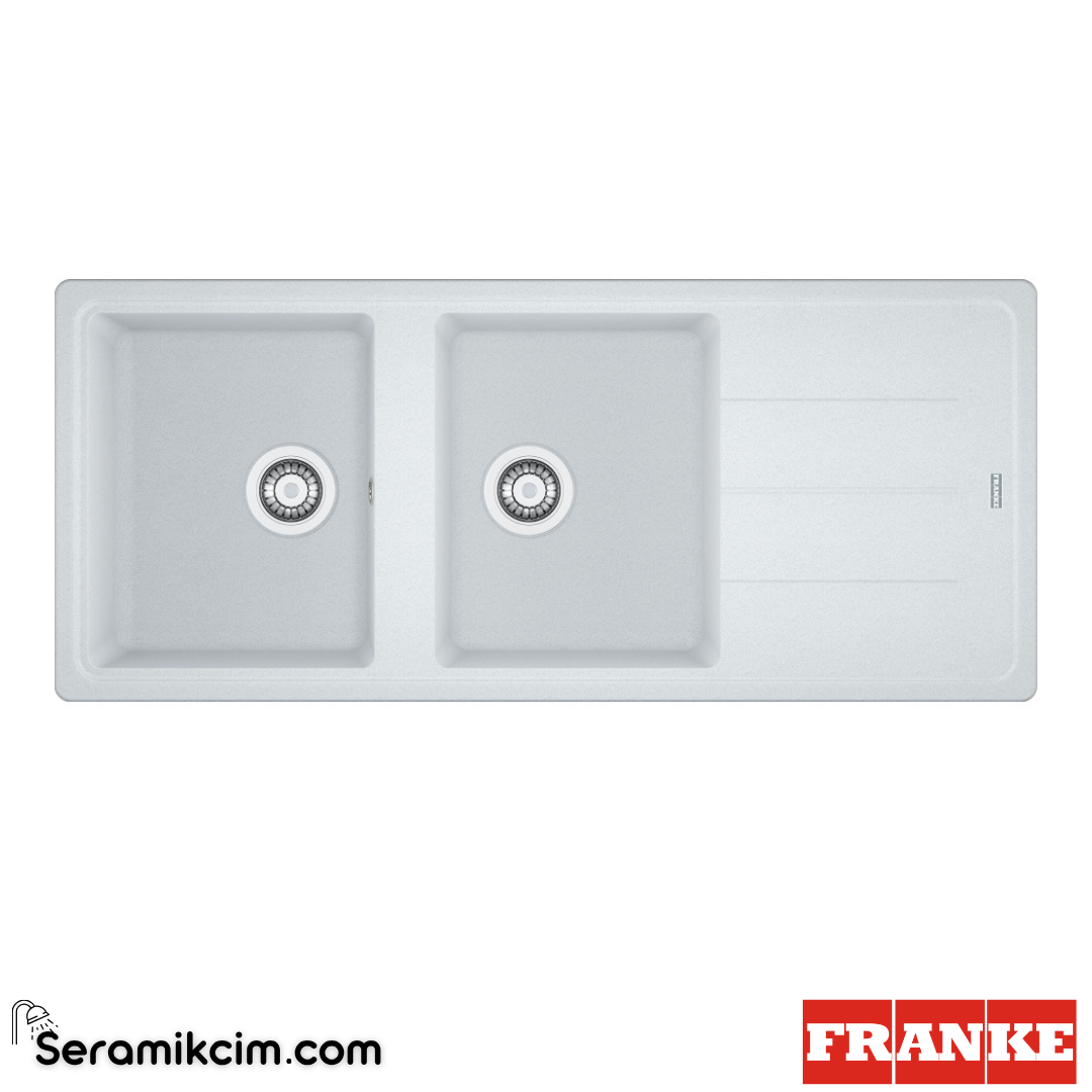 Franke Basis BFG 621 Tezgahüstü Damlalıklı 2 Gözlü Dikdörtgen 1160x500mm Granit Eviye Bianco 114.0655.990
