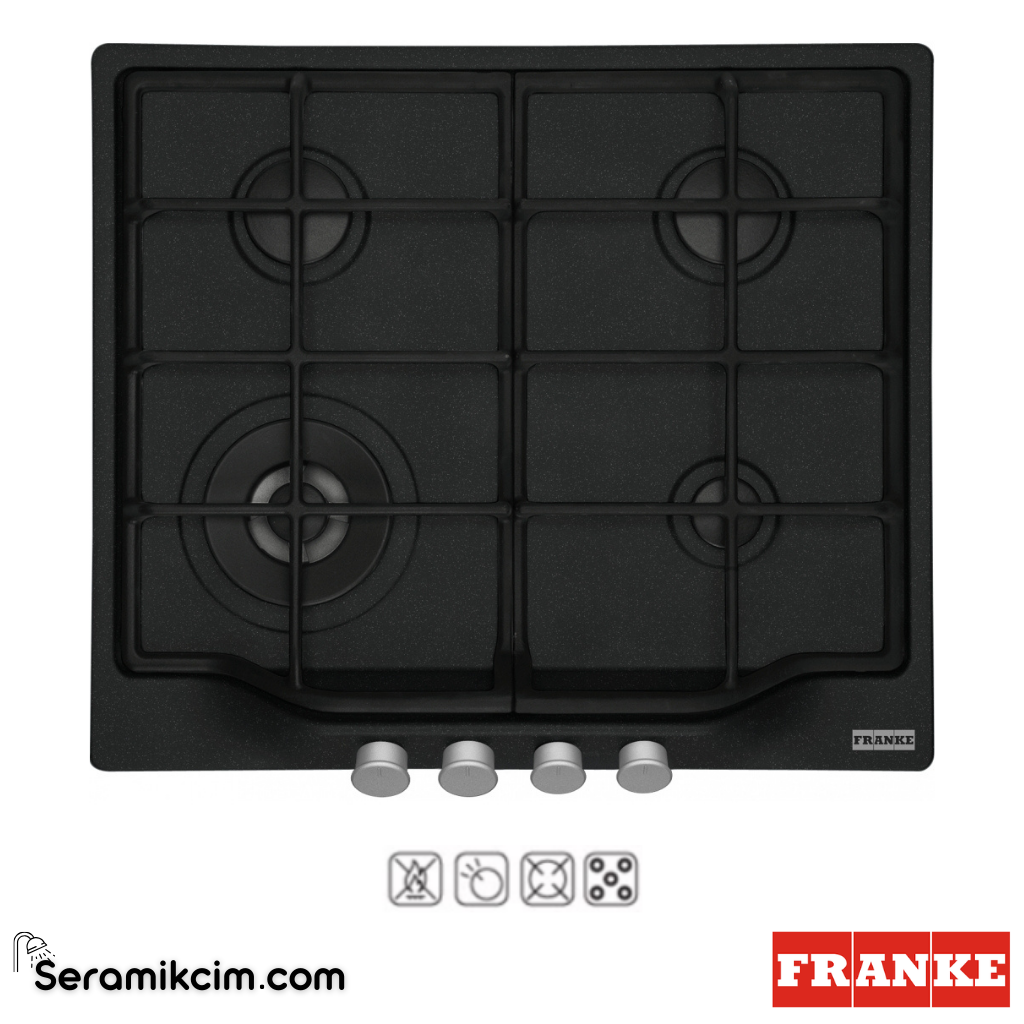Franke Classicline FCH 604 3G TC C Tezgahüstü 4 Gözlü 590x510mm Inox Düğme Gazlı Ocak Nero - 106.0696.856
