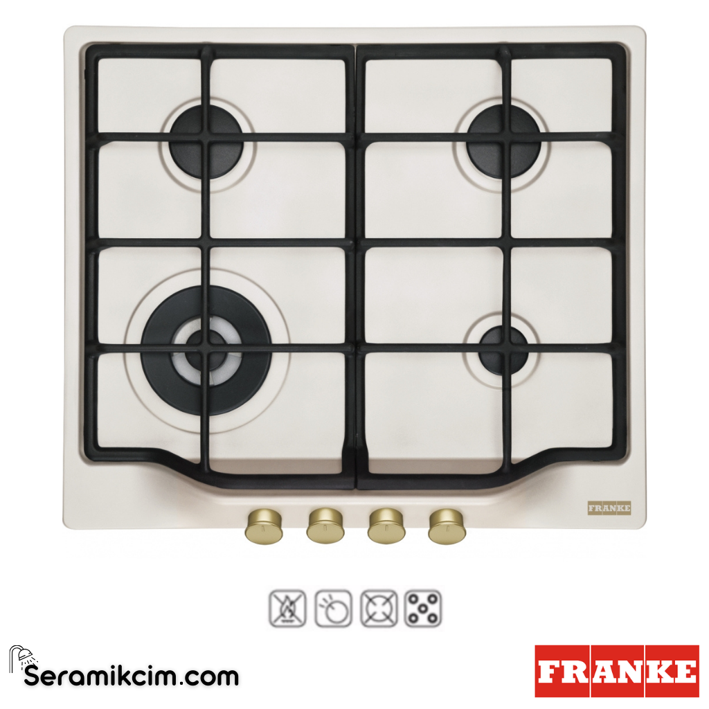 Franke Classicline FCH 604 3G TC PW C Tezgahüstü 4 Gözlü 590x510mm Altın Düğme Gazlı Ocak Krem - 106.0696.854