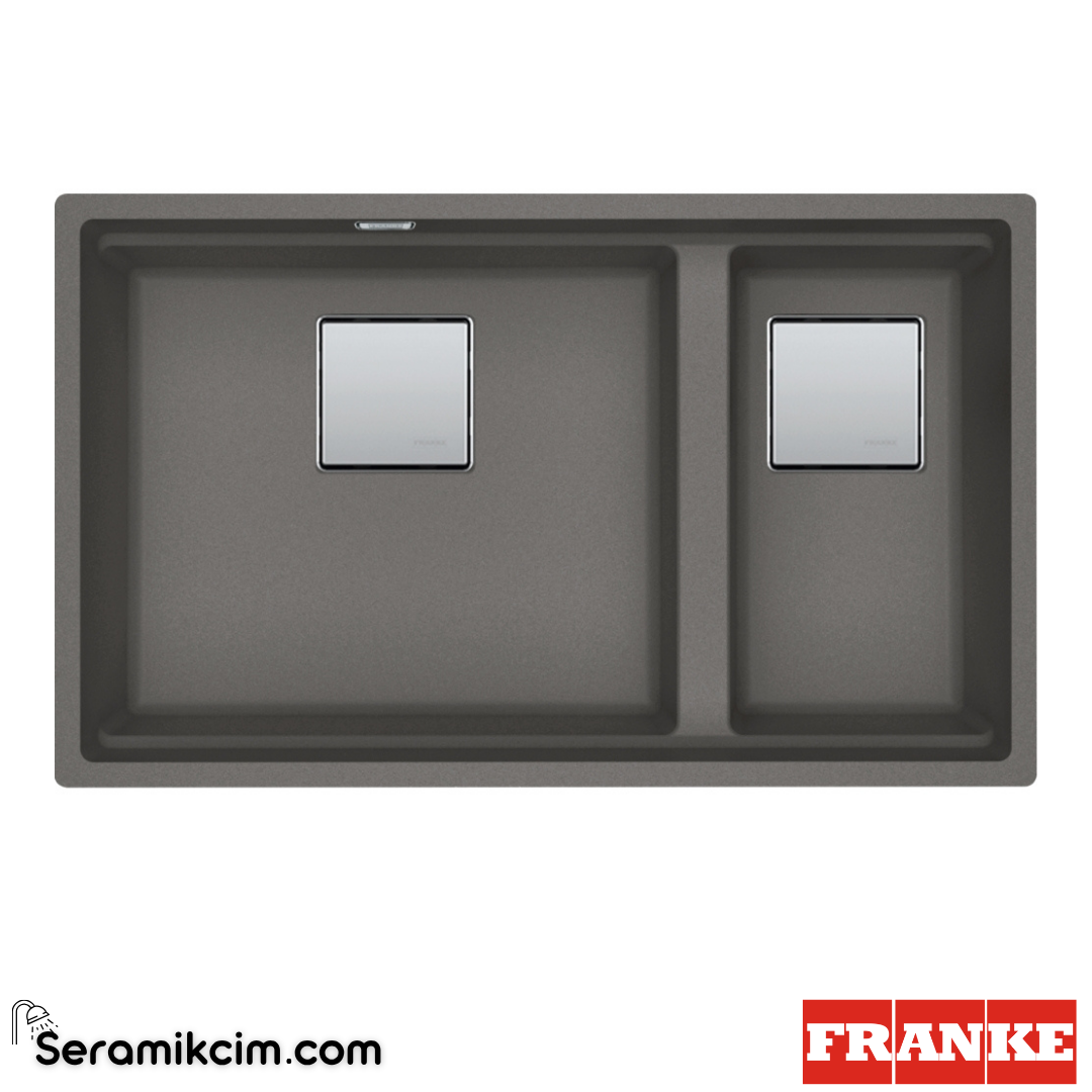 Franke Kubus 2 KNG 120 Tezgahaltı 1,5 Gözlü Dikdörtgen 720x420mm Granit Eviye Stone Grey 125.0529.875