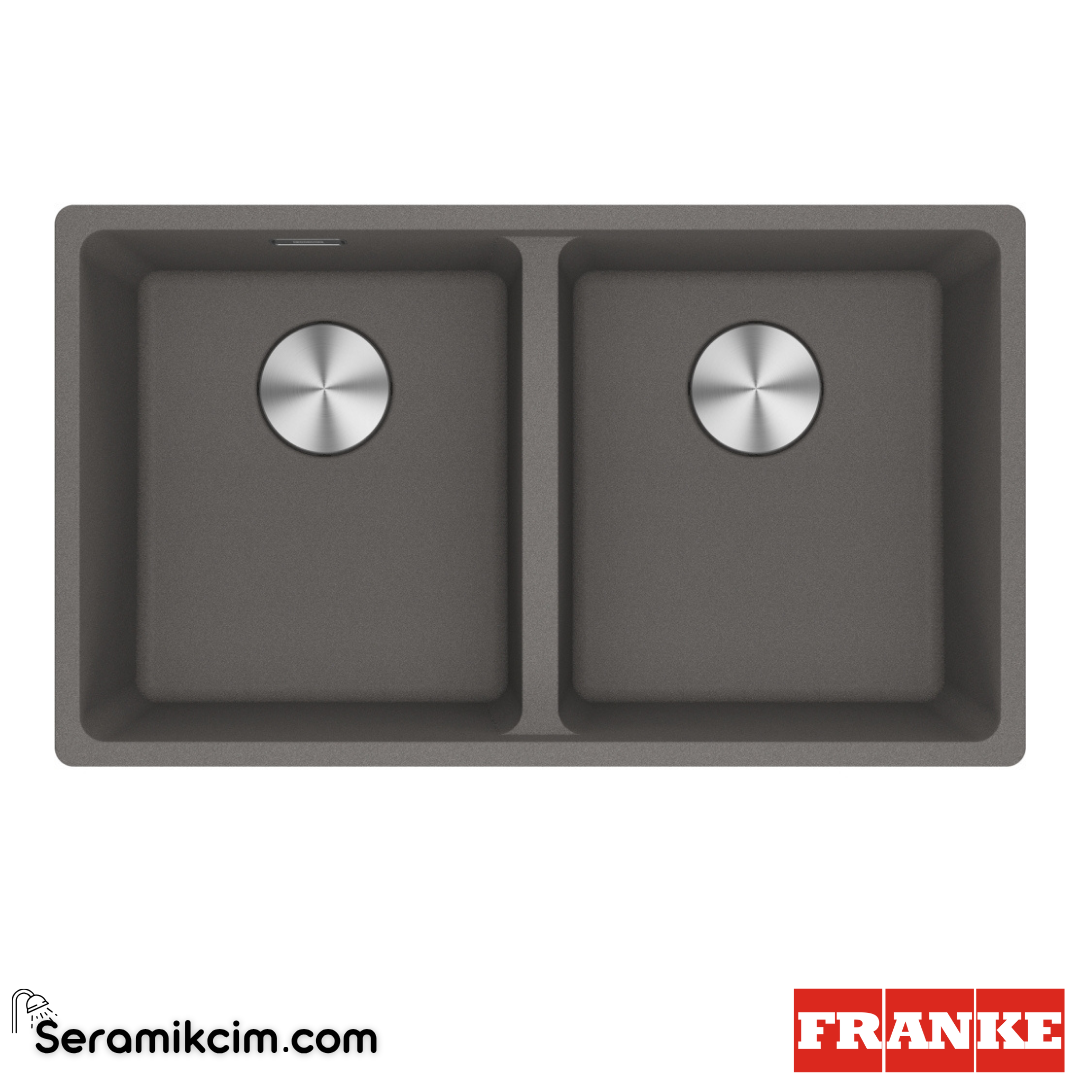 Franke Maris MRG 120-35-35 Tezgahaltı 2 Gözlü Dikdörtgen 753x433mm Granit Eviye Stone Grey 125.0686.733