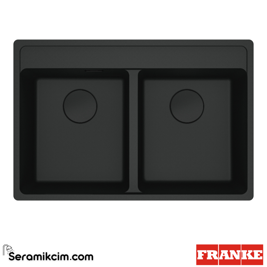 Franke Maris MRG 620-35-35 Tezgahüstü 2 Gözlü Dikdörtgen 760x510mm Granit Eviye Mat Siyah 114.0661.674