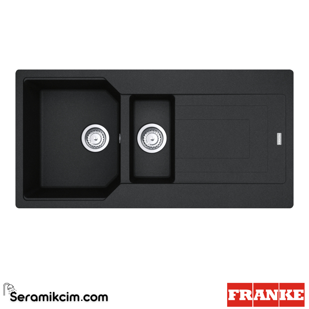 Franke Urban UBG 651-100 Tezgahüstü Damlalıklı 1,5 Gözlü Dikdörtgen 1000x500mm Granit Eviye Nero 114.0688.455