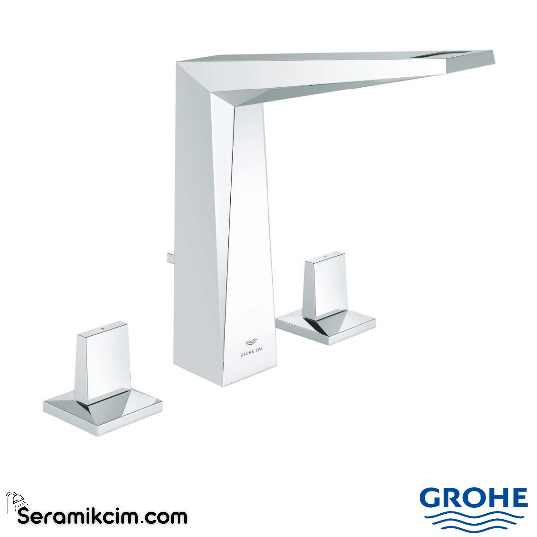 Grohe Allure Brilliant L-Boy, 3 Delikli Lavabodan Ankastre Lavabo Bataryası, Sifon Kumandalı Krom 20627000 - 20627000