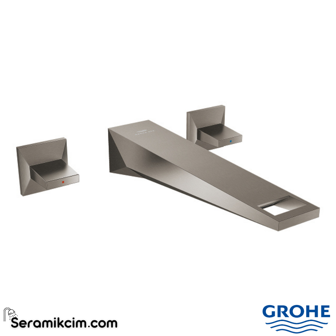 Grohe Allure Brilliant L-Boy, 3 Delikli Duvardan Ankastre Lavabo Bataryası (Sıva Üstü Grubu), Fırçalı Sert Grafit 20629AL0 - 20629AL0