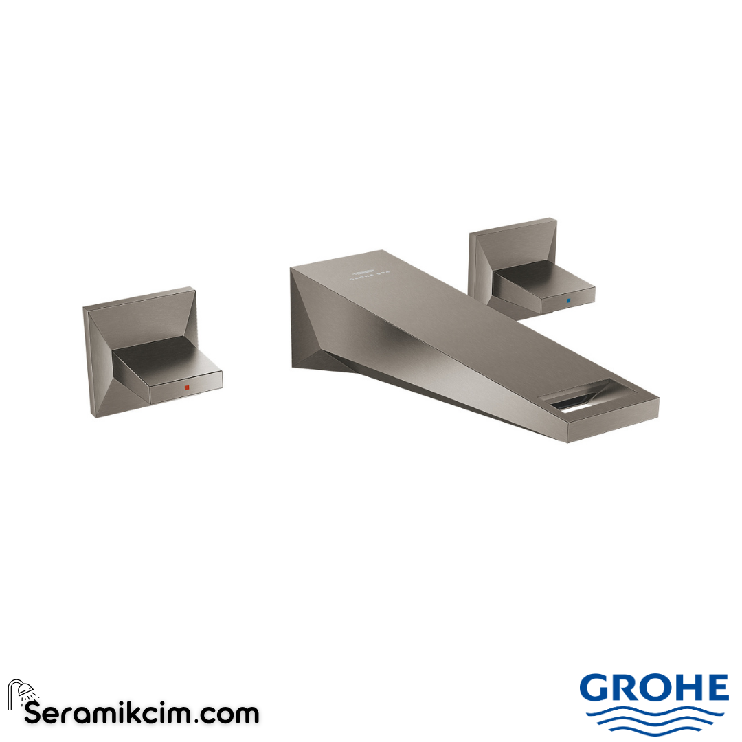 Grohe Allure Brilliant M-Boy, 3 Delikli Duvardan Ankastre Lavabo Bataryası (Sıva Üstü Grubu), Fırçalı Sert Grafit 20628AL0 - 20628AL0