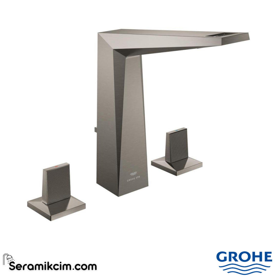Grohe Allure Brilliant Private Collection L-Boy, 3 Delikli Lavabodan Ankastre Lavabo Bataryası, Sifon Kumandalı, Fırçalı Sert Grafit 20667AL0 - 20667AL0
