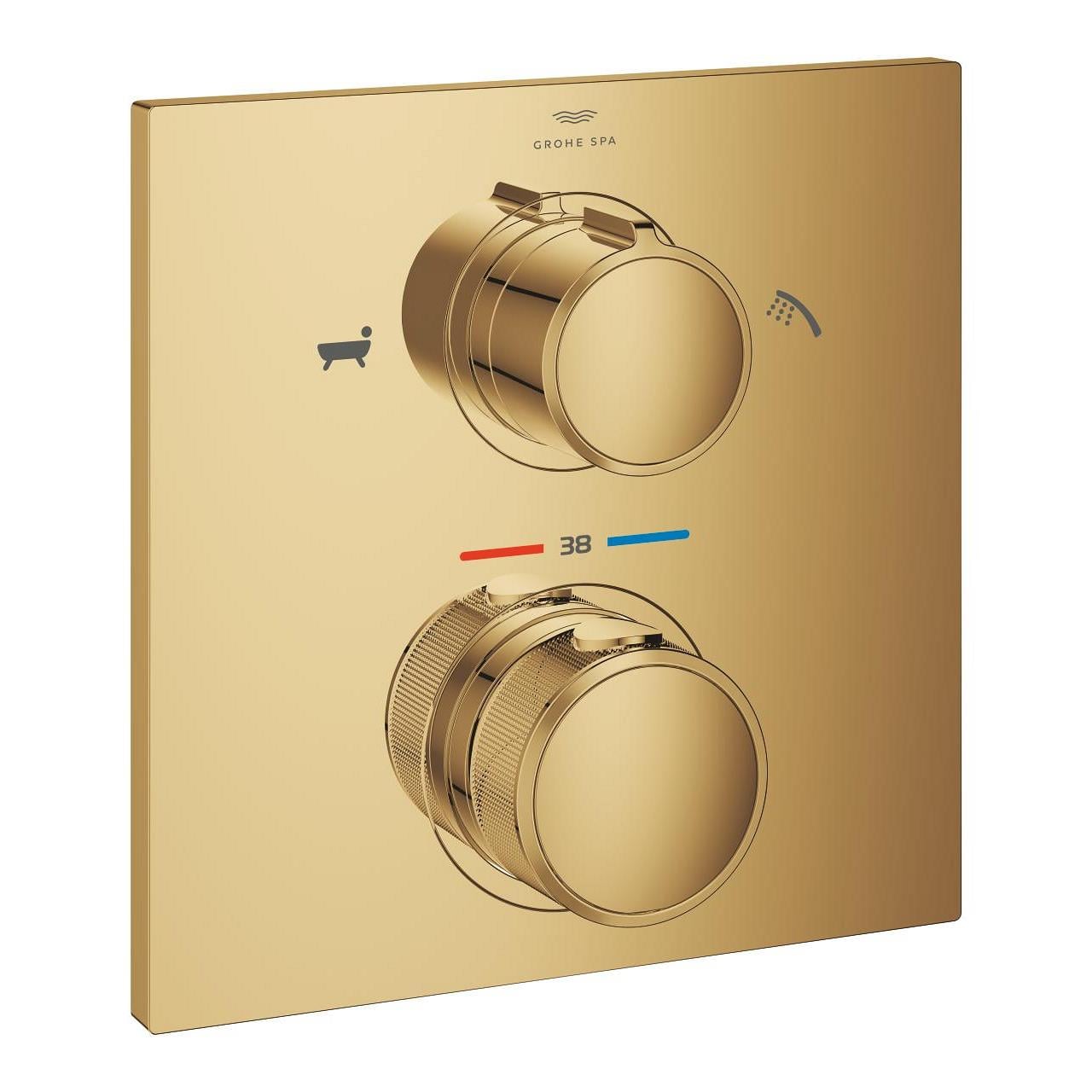 Grohe Allure Termostatik Ankastre Banyo ve Duş Bataryası (Sıva Üstü Grubu), 2 Yollu, Parlak Altın 19446GL2