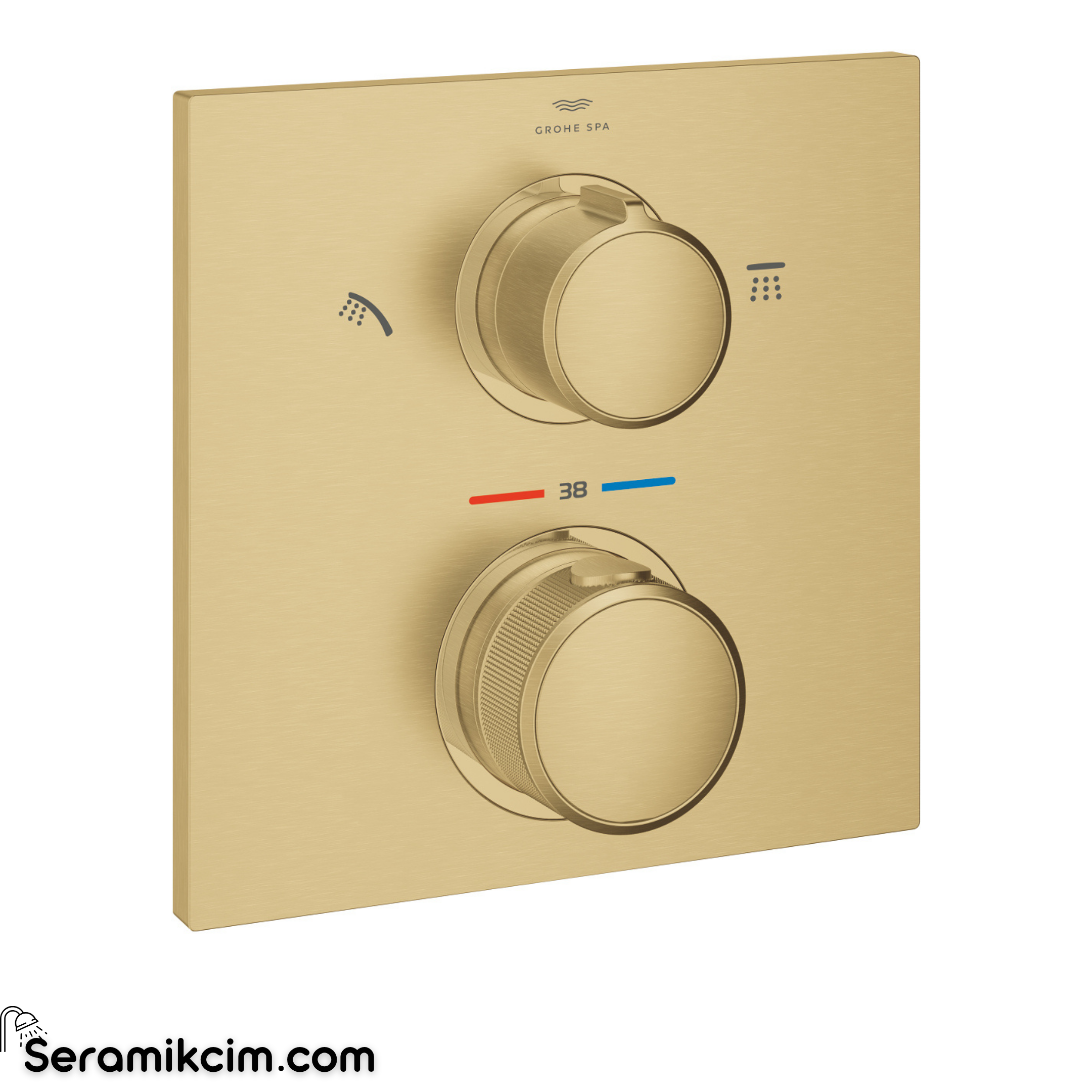 Grohe Allure Termostatik Ankastre Banyo ve Duş Bataryası (Sıva Üstü Grubu), 2 Yollu, Fırçalı Altın 29181GN2