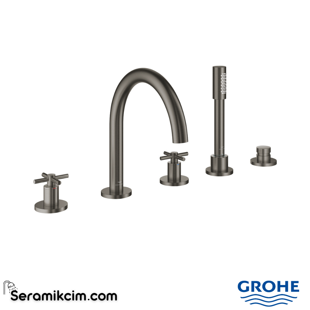 Grohe Atrio 5 Delikli Ankastre Küvet Bataryası (Sıva Üstü Grubu), Fırçalı Sert Grafit 29408AL0