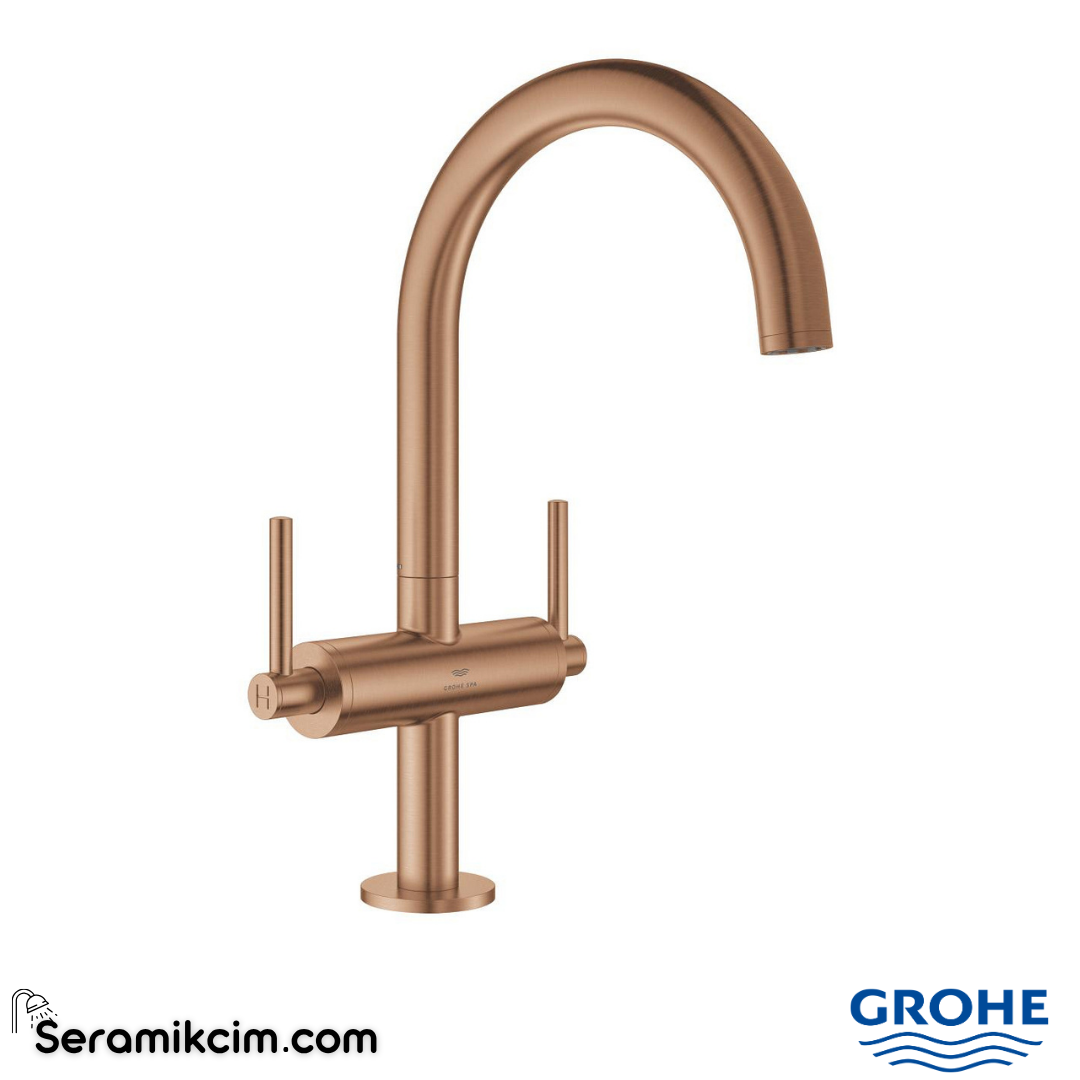 Grohe Atrio Yüksek Lavabo Bataryası (L-Boy), Fırçalı Bakır 21145DL0