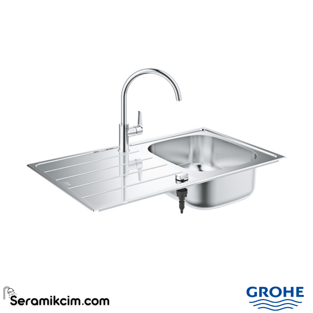 Grohe Bau Kuğu Borulu Batarya ve Eviye Seti (Sağ-Sol Damlalıklı, 86x50 cm) 31562SD1
